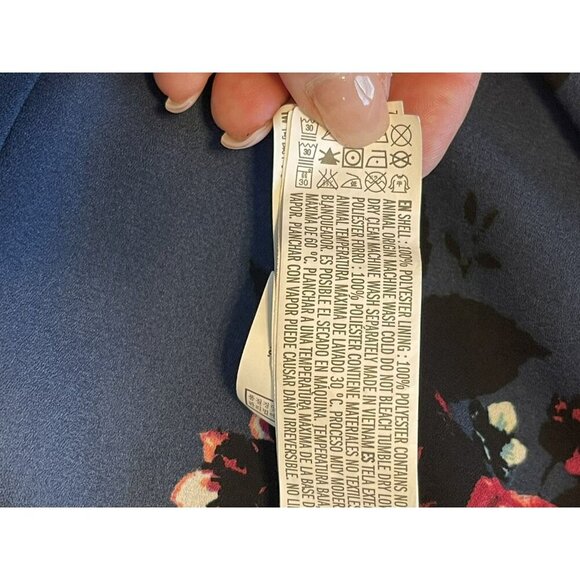 Blue Floral Dress F21 S long sleeve v back open lined pink rose NWOT - Picture 4 of 4